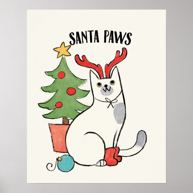 Santa Paws | Reindeer Cat Poster (Front)