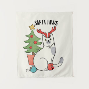 Santa Paws   Reindeer Cat Tapestry