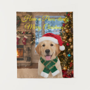Santa Paws Retriever Christmas Tapestry Wall Art