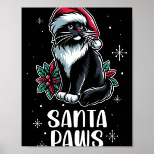 Santa Paws Tuxedo Cat Wearing Santa Hat Christmas Poster