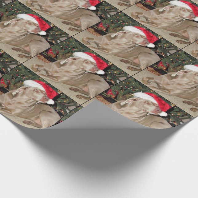 Santa Paws - Weimaraner Style - Dog Christmas Wrapping Paper (Corner)