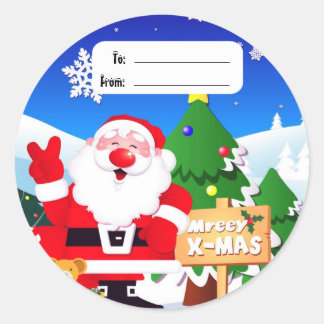 Santa Peace Sign Christmas Labels