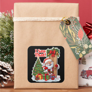 Santa Peeking Door Wreath Gifts S Square Sticker