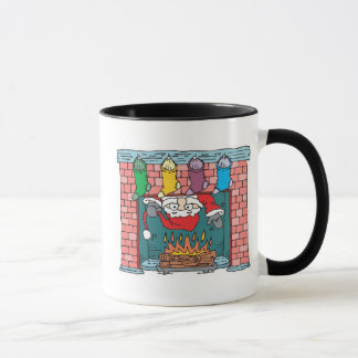 santa peeking in fireplace mug