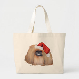 Santa Pekingese Large Tote Bag