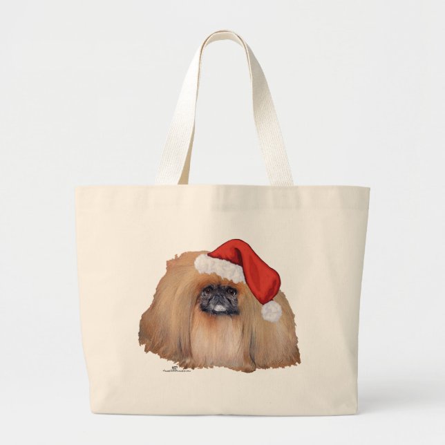 Santa Pekingese Large Tote Bag (Front)
