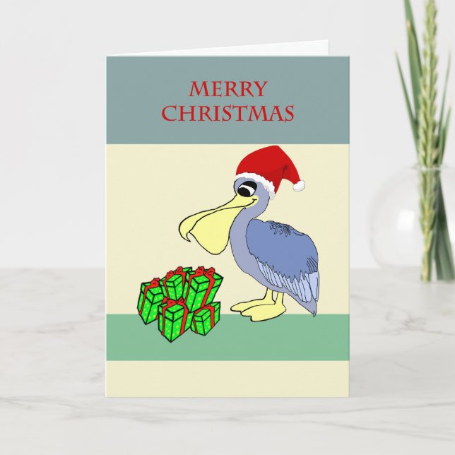 Santa Pelican Merry Christmas Holiday Card (Front)