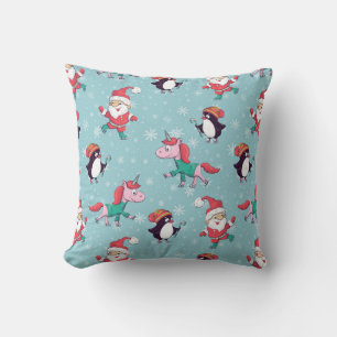 Santa Penguin And Unicorn Pattern Cushion