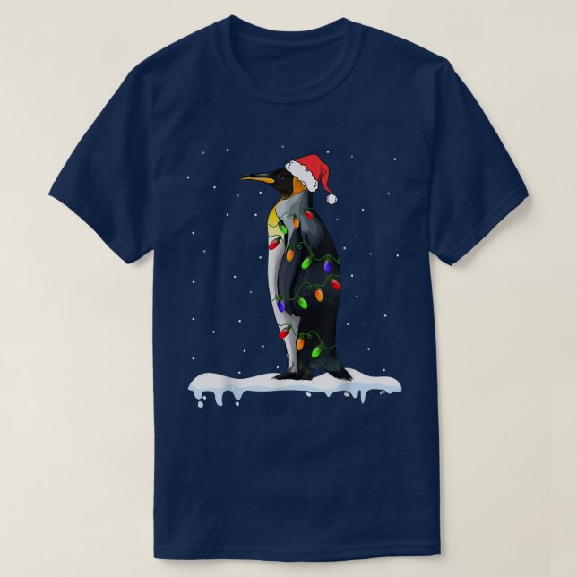 Santa Penguin Christmas Lights Penguin Lover Chris T-Shirt (Design Front)