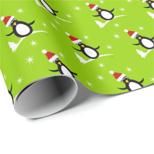 Santa Penguin Kids Christmas Wrapping Paper
