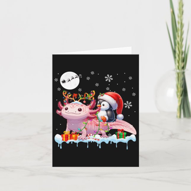 Santa Penguin Riding Axolotl Reindeer Christmas Se Card (Front)