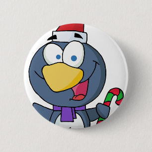 Santa Penguin with Candy Cane 6 Cm Round Badge
