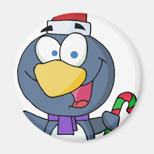 Santa Penguin with Candy Cane Magnet