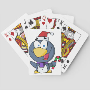 Santa Penguin with Candy Cane Playing Cards