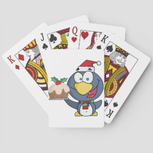Santa Penguin with Christmas Cake Playing Cards
