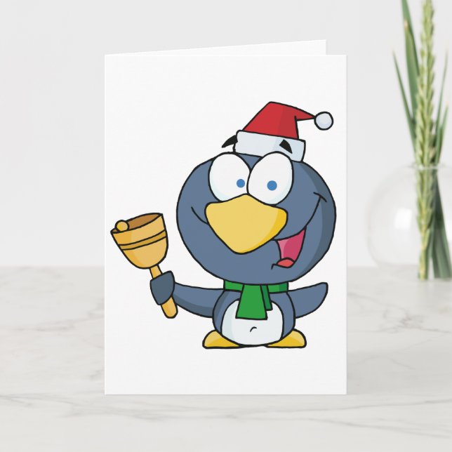 Santa Penguin with Jingle Bell Holiday Card (Front)