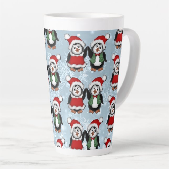 Santa Penguins Holiday Latte Mug (Right Angle)