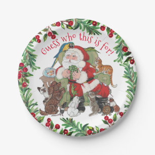  Santa Pets Christmas Gift Dog Cat Bunny Humourous Paper Plate