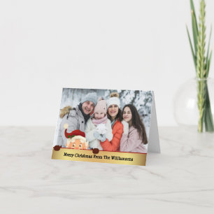 Santa Photo Bombs Gold Band Christmas Photo Holiday Card