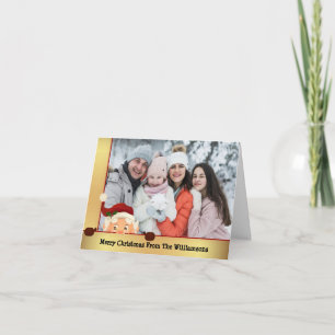 Santa Photo Bombs Gold Frame Christmas Photo Holiday Card