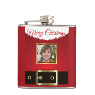 Santa Photo Vinyl Wrapped Flask