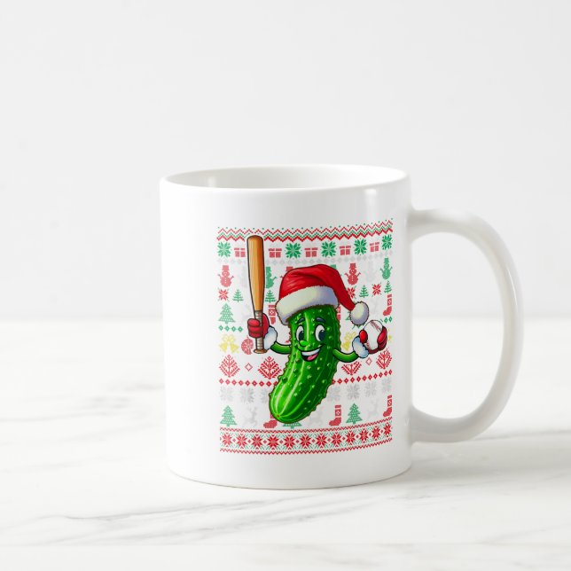 Santa Pickle Playing Baseball Xmas Player Vegan Sw Coffee Mug (Right)