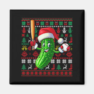 Santa Pickle Playing Baseball Xmas Player Vegan Sw Magnet