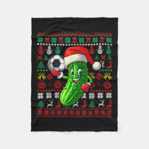 Santa Pickle Playing Soccer Xmas Player Vegan Swea Fleece Blanket