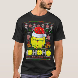 Santa Pickleball Ball Christmas Tree Light Ugly Ch T-Shirt