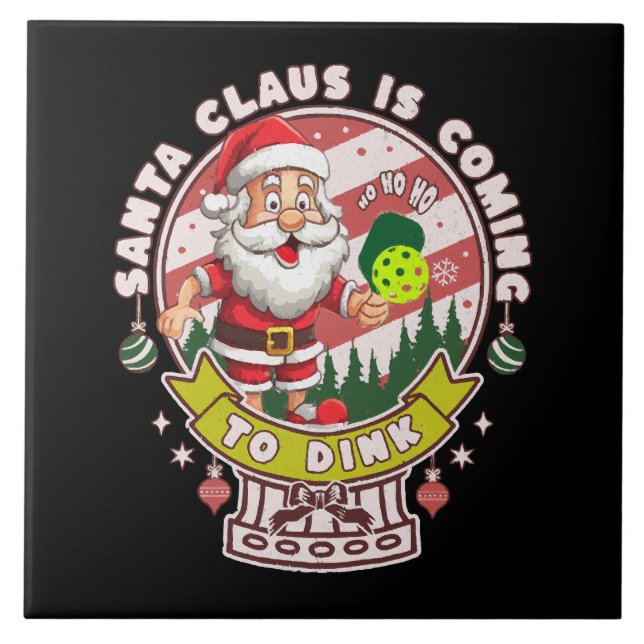 Santa Pickleball Christmas, Funny Santa  Ceramic Tile (Front)
