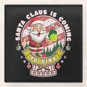Santa Pickleball Christmas, Funny Santa Glass Coaster