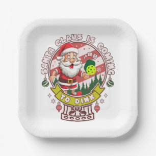 Santa Pickleball Christmas, Funny Santa Paper Plate