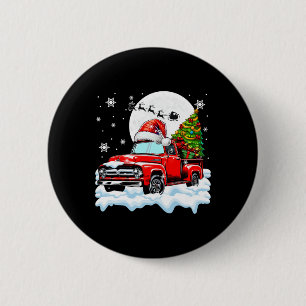 Santa Pickup Truck Carrying Christmas Tree Driver 6 Cm Round Badge