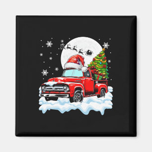 Santa Pickup Truck Carrying Christmas Tree Driver  Magnet
