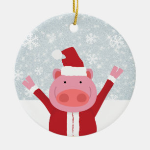 Santa Pig Ceramic Ornament