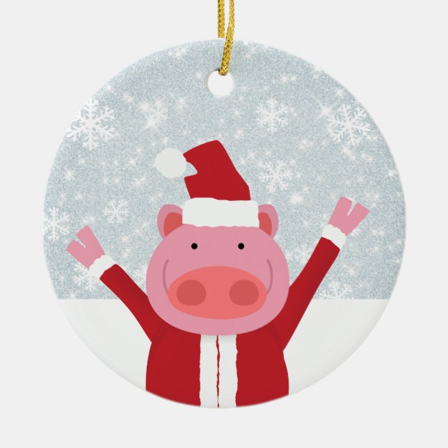 Santa Pig Ceramic Ornament (Front)