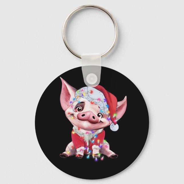 Santa Pig Christmas Lights Pig Lover Christmas Key Ring (Front)