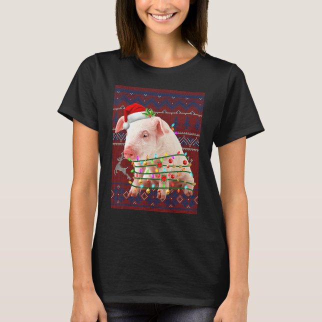 Santa Pig Christmas Tree Lights Ugly Sweater Pajam (Front)