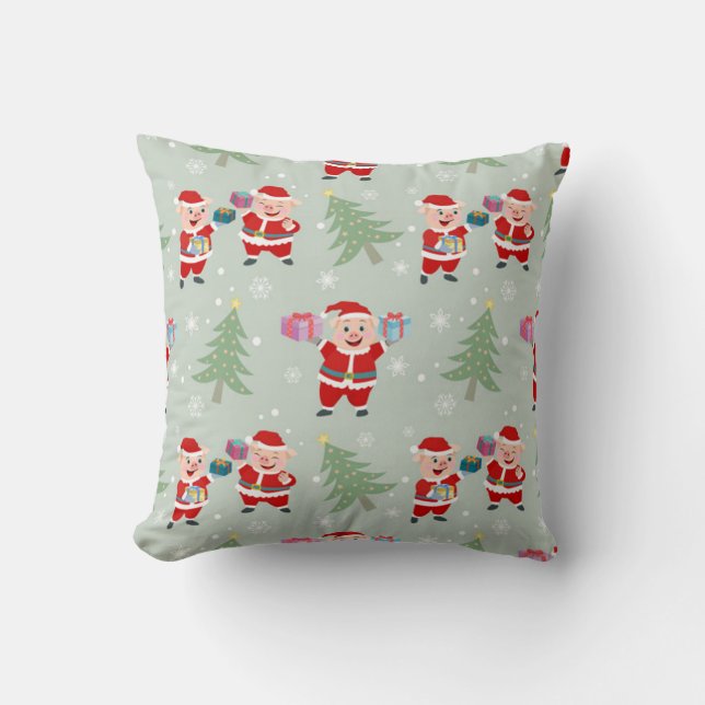 Santa  Pig Giving Gifts Pattern Cushion (Front)