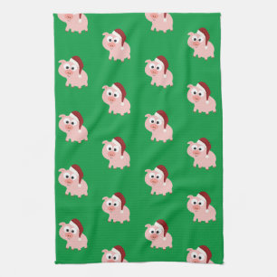 Santa Pig Pattern Tea Towel