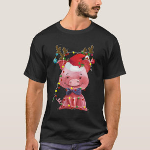 Santa Pig Reindeer Lights Christmas Gifts T-Shirt