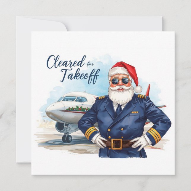 Santa Pilot Cleared for takeoff Christmas Flight Holiday Card (Front)