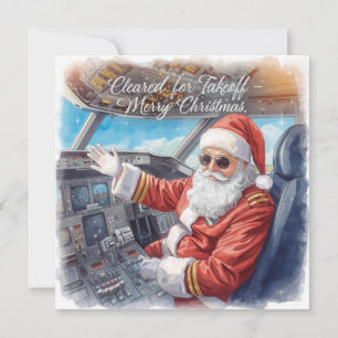Santa Pilot Cleared for takeoff Christmas Flight Holiday Card