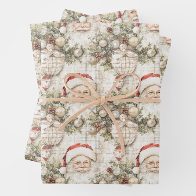 Santa Pine Cones Christmas Wrapping Paper Sheet (In situ)