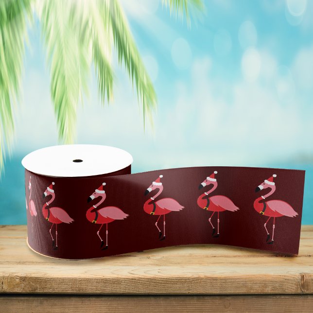 Santa Pink Flamingo Burgundy Christmas Grosgrain Ribbon (Get this fun flamingo ribbon for your Christmas.)