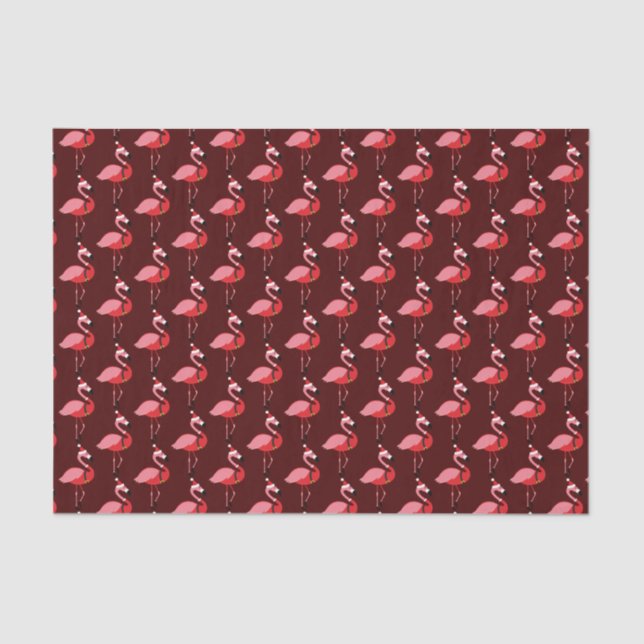 Santa Pink Flamingo Burgundy Holiday Christmas Tissue Paper (Front)