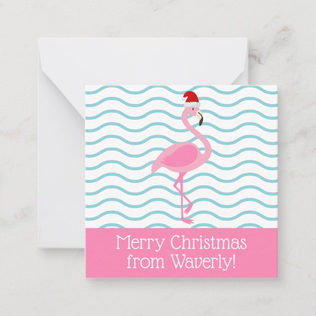 Santa Pink Flamingo Christmas Gift Enclosure Cards (Front)
