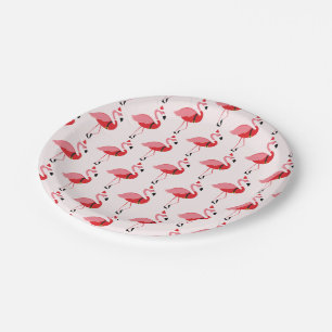 Santa Pink Flamingo Christmas Holiday Pattern Paper Plate