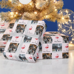 Santa Pink Flamingo Christmas Photo Wrapping Paper