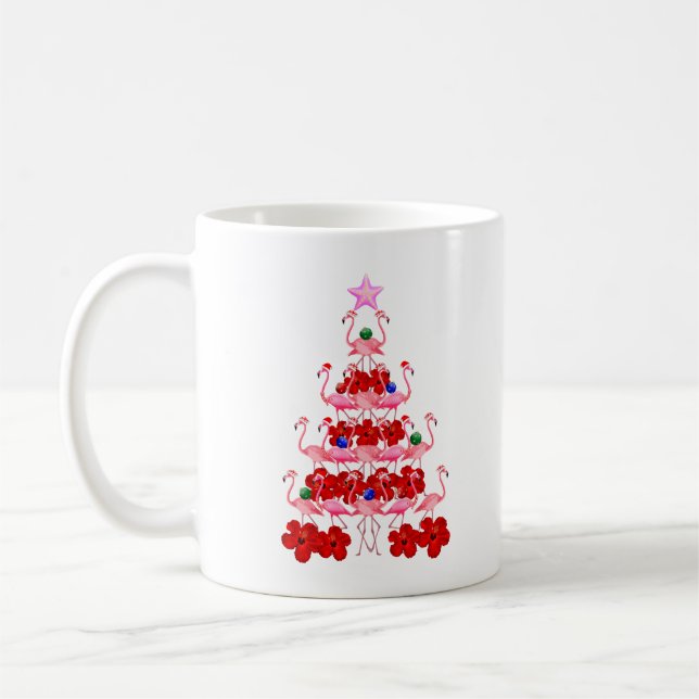 Santa Pink Flamingo Christmas Tree Coffee Mug (Left)